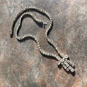 Vintage 1950s Rhinestone Necklace w Dangle. Complementary Earrings Listed Also